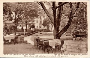 postcard Germany, Dresden - Hotel  Bellevue - View from Dining Room into garden