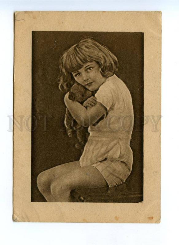 137862 SOVIET LIFE AVANT-GARDE Girl TEDDY BEAR vintage Rus PC