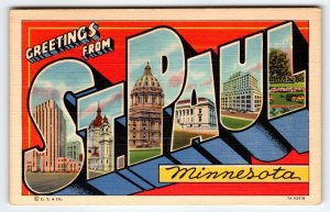 Greetings From St. Paul Minnesota Large Letter Postcard Linen Vintage Curt Teich