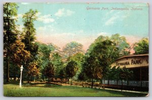 Indianapolis Indiana~Germania Park~Pavilion Shelter~Lamp~Sign~c1910 Postcard