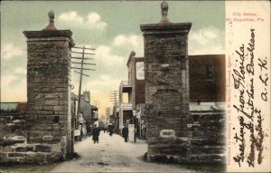 St Augustine Florida FL City Gates Street Scene c1910 Vintage Postcard