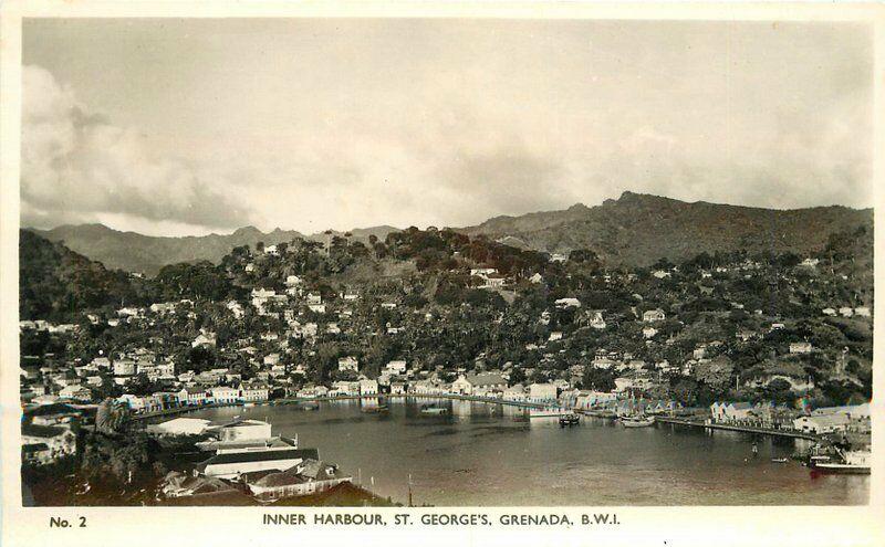 British West Indies Caribbean Inner Harbour St George's 1930s RPPC Postcard 366