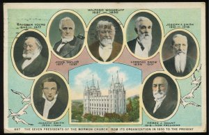 The Seven Presidents of the Mormon Church, 1830 to now. Vintage Curt Teich pc