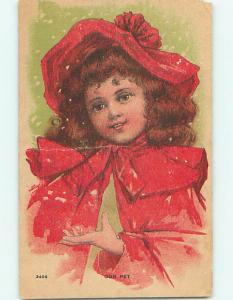 Divided-Back art nouveau CUTE LITTLE GIRL DRESSED LIKE RED RIDING HOOD v4703