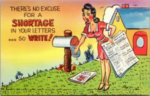 Vtg Linen Comic Postcard There's No Excuse For You Not To Write Funny Humor