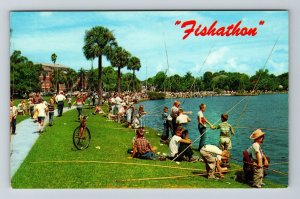 Orlando FL- Florida, The Fishathon, People Fishing, Lake View, Chrome Postcard 