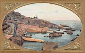 HUDSON RIVER AS SEEN FROM THE PALISADES-BEAUTIFUL GILT PRINT & BORDER POSTCARD