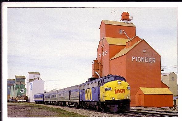 Railway Train, Grain Elevators, Innisfail, Alberta