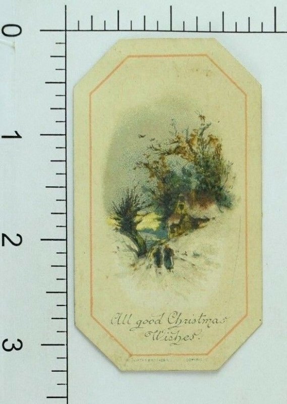 1870's-80's Wirths Bros. Christmas Card Mica Winter Snow Cottage P81