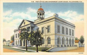 TALLAHASSEE, Florida~FL   POST OFFICE & GOVERNMENT COURT HOUSE  c1940's Postcard