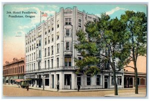 1923 US Flag Entrance to Hotel Pendleton Pendleton Oregon OR Vintage Postcard