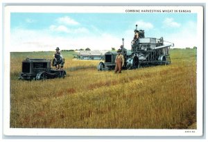 c1920's McCormic Deering Farming Combine Harvesting Wheat In Kansas KS Postcard