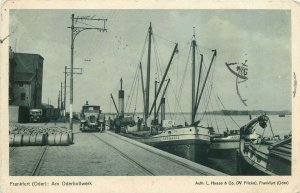 Frankfurt ( Oder ) : Am Oderbollwerk 1931 Postkarte Germany Germania ship & auto