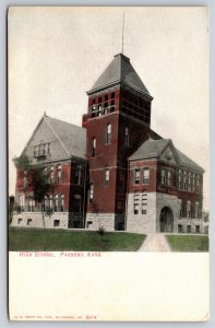 Parsons Kansas~Front of High School Building~Vintage Postcard
