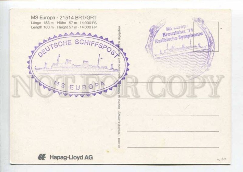 402096 HAPAG Lloyd AG ship Europa on board mark old postcard