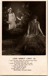 RPPC Lead Kindly Light 2 Woman Reflecting on Past Poem Bamforth Postcard E30