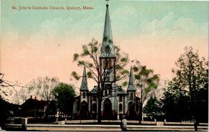 Postcard MA Norfolk County Quincy St. John's Catholic Church ~1910 H18