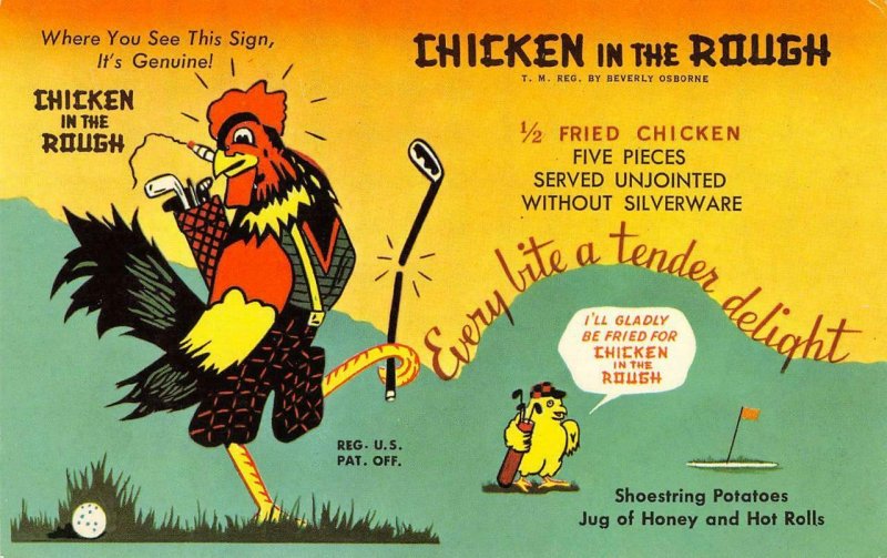 CHICKEN IN THE ROUGH Fried Chicken Oklahoma City Rooster Golf Vintage Postcard