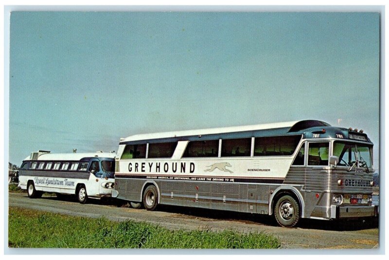 c1960 Cowell Ludstrom Team Evangelical Musician Greyhound Bus VintagePostcard