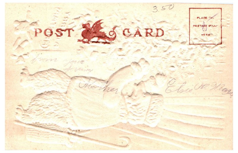 1900s Christmas Bear Dressed as Santa Claus Embossed Anthropomorphic Postcard