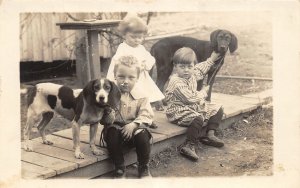 J22/ Interesting RPPC Postcard c1910 Children Pets Dogs Adorable Wow 79
