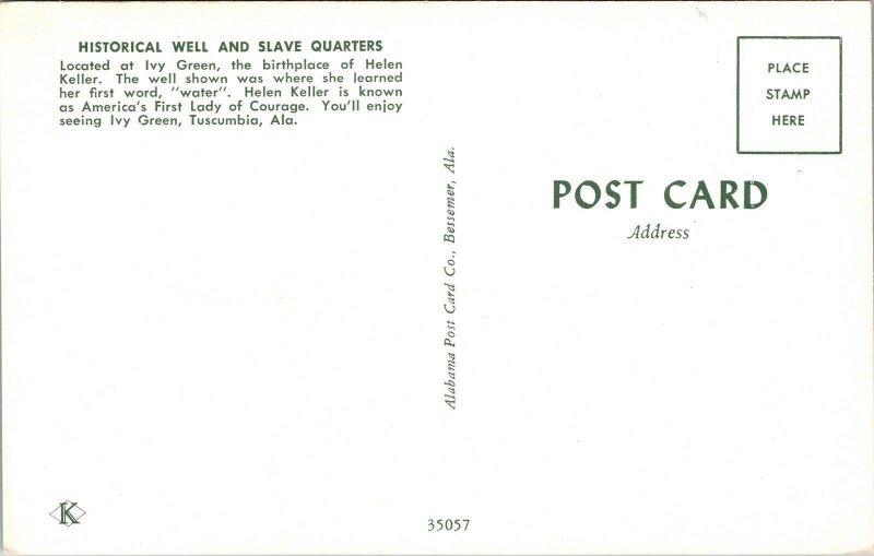 Well Slave Quarters Ivy Green Helen Keller Birthpalce Tuscumbia AL Postcard VTG  