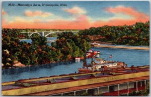 Mississippi River Minneapolis Minnesota Terminal Barge Lines Steamboat Postcard