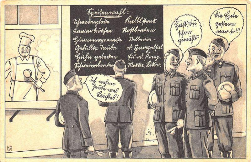 WWII Germany Soldiers Comic Cook Feldpost Cancel Original Postcard