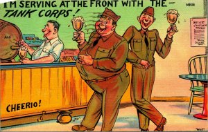 Comic Military Humor I'm Serving at Bar With The Tank Corps  Linen Postcard E8