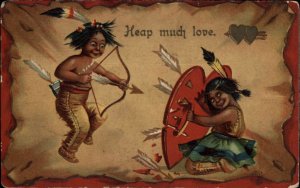 Valentine Little American Indian Boy and Girl Bow and Arrow c1910 Postcard