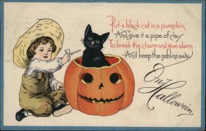 Halloween Little Boy Black Cat Series 27 SCARCE c1910 Postcard