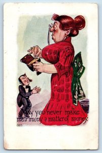 Old Woman Postcard Wallet Coins May You Never Make Matrimony A Matter Of Money