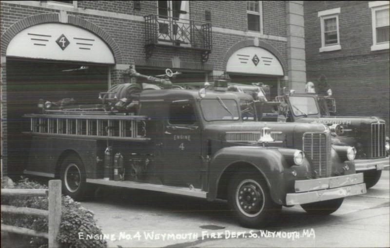 Weymouth MA Fire Engine #4 & Dept Bldg Real Photo Postcard