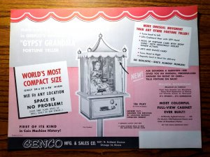 Genco Gypsy Grandma Arcade FLYER 1957 Original Fortune Teller Horoscope Game