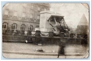 1918 Toppled Kaiser Frederick III Statue WWI France RPPC Photo Postcard