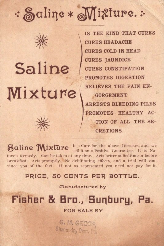 1880s-90s Fisher & Brothers Sunbury Saline Mixture Digestion Woman Portrait