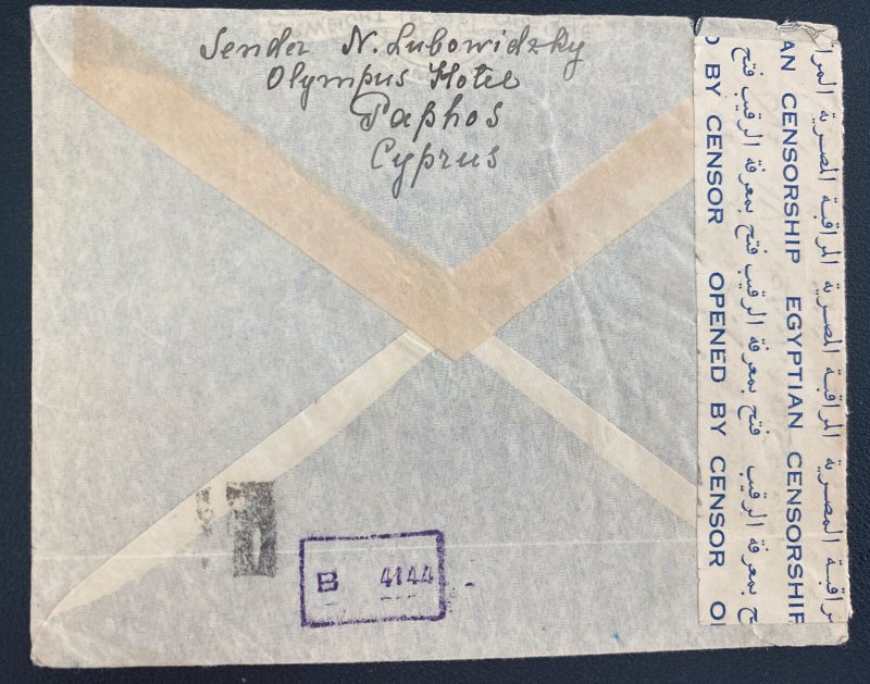 1940s Paphos Cyprus Jewish Internment Camp Censored Cover To Yarmouth ME Usa