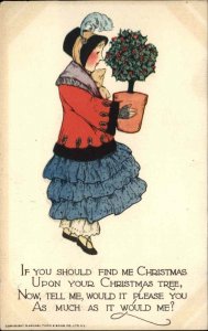 TUCK Long Ago Children Christmas 556 Little Girl in Dress Hat c1910 Postcard #2