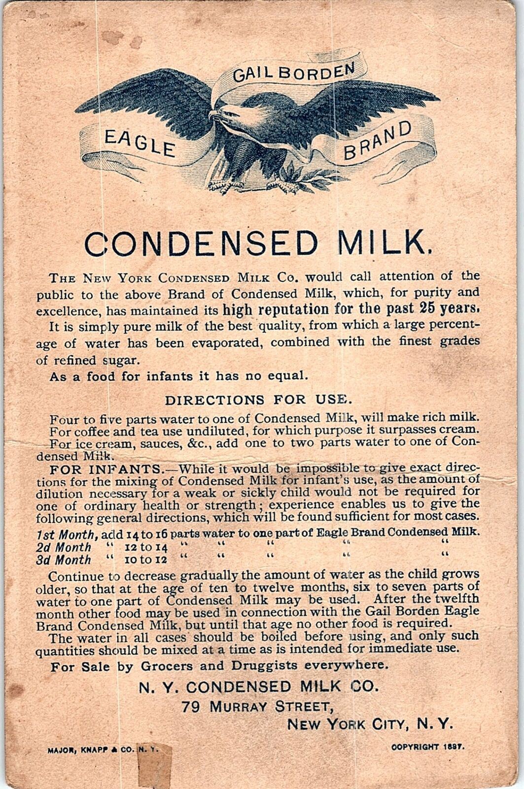 S Borden Eagle Brand Condensed Milk New York Hungry Babies Trade Card Ephemera