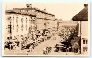 RPPC RENO, NV Nevada~ CENTER STREET SCENE ~ Bank Club, Etc. c1930s Cars Postcard