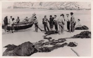 Fishing Boat Fishermen Nets At Antiga Nazare Portugal RPC Postcard