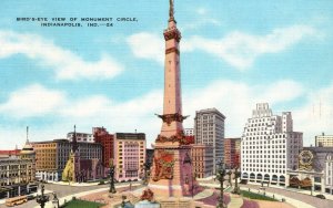 Vintage Postcard 1930's Bird's-Eye View of Monument Circle Indianapolis Indiana