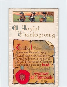 Postcard A Joyful Thanksgiving with Quote and Embossed Art Print, Plymouth, MA