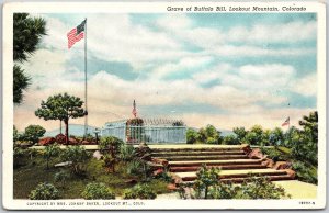 Grave of Buffalo Bill Lookout Mountain Colorado CO Staircase Flag Postcard