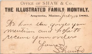 Postal Card ME Augusta Office of Shaw & Co. Publishing House 1881 H15