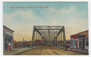 Grand Avenue Bridge Streetcar Eau Claire Wisconsin 1912 postcard