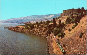 postcard train Burlington Northern GP38 locomotives pass thru tunnel