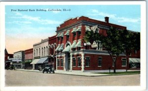 CARBONDALE, Illinois IL ~ Street Scene FIRST NATIONAL BANK c1920s Cars Postcard