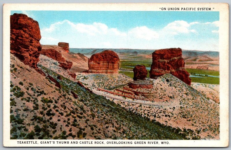Green River Wyoming 1930s Union Pacific Postcard Giant's Thumb & Castle Rock