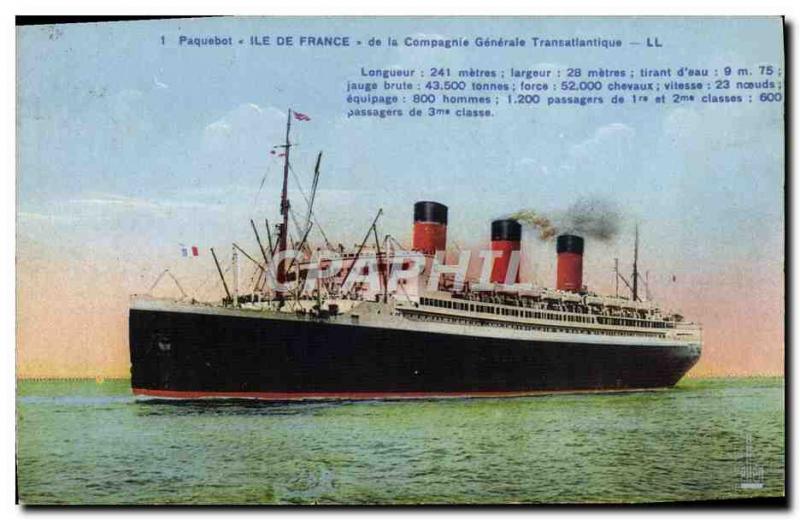 Postcard Old Ship Ile De France De La Generale Transatiantique Company